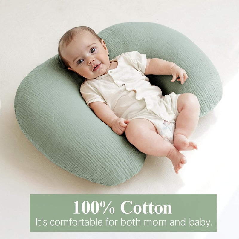Coreeky Muslin Nursing Pillow Covers, 2 Pack, Soft & Adorable Slipcovers with Zipper Closure, 100% Cotton Covers for Breastfeeding Pillows (Green) - Image 3